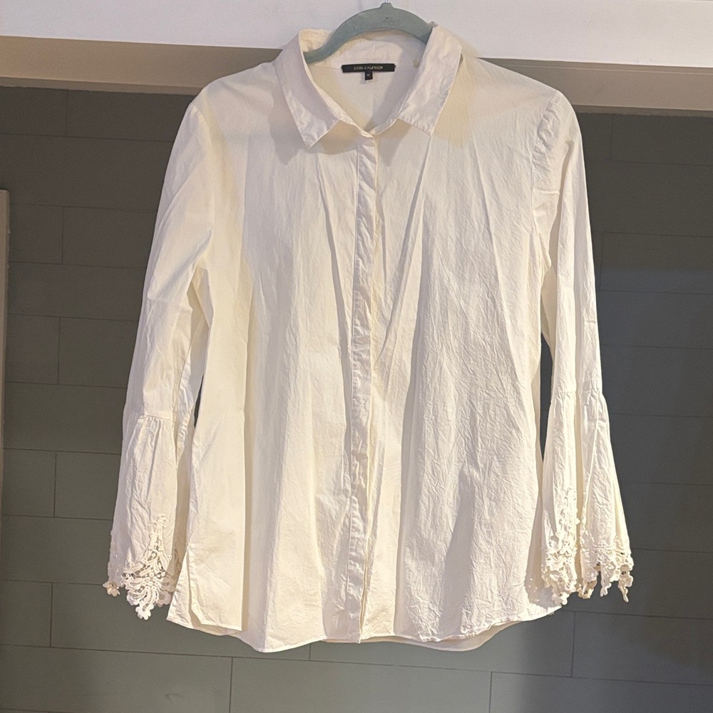 Kobi Halperin Ivory Button-Down Shirt with Lace Trim Sleeves